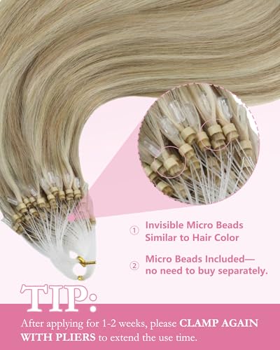 Image of YoungSee Micro Loop Hair Extensions Real Human Hair Blonde Bead Hair Extensions Human Hair Highlight Blonde and Ash Blond Micro Hair Extension 22In Soft Hair Extension for Photo Shoots 50s 57g