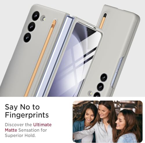 Image of TechTrendz Polycarbonate Ultra Slim Premium Case for Samsung Galaxy Z Fold 5 with Built in Compact S Pen Holder and Storage Slot (Grey)