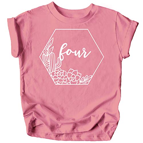 Olive Loves Apple Four Desert Hexagon Girls 4th Birthday Shirts for Girls Fourth Birthday Outfits White on Mauve Shirt 5-6