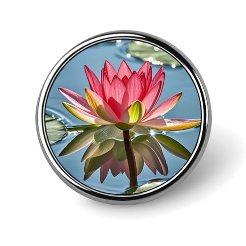 Aluminium Alloy Round Badge Brooch Pins for Men Lotus Flowers Bloom in The Water Brooches Elegant Pin for Women Fashion Button Badges Brooch Badge for Hats Jackets Shirts