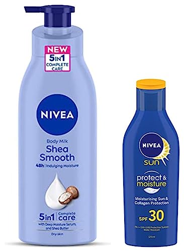 Image of NIVEA SUN Protect and Moisture 125ml SPF 30 Sunscreen & NIVEA Shea Smooth 400ml Body Lotion