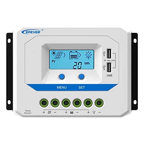 EPEVER® 30A Solar Charge Controller 12V/24V Auto Working PWM Solar Panel Charge Regulator with LCD Display and Powerful Dual USB Output Cover