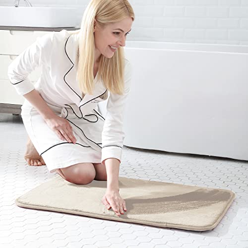 Walensee Extra Thick Memory Foam Bath Rug (17 Inch X 24 Inch, Beige) Non Slip Absorbent Super Cozy Velvet Bathroom Mat, Luxury Soft Plush Small Carpet For Bath Room Shower Floor Tub, Machine Wash Dry #TOP4