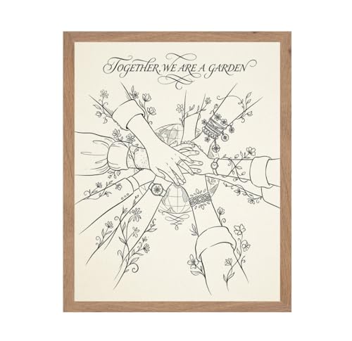 ALPINE INK CO. Unity Poster with Frame - Stacked Hands with Flowers Artwork - Together We Are a Garden Inspirational Design - Office Bedroom Living Room Wall Decor - 11x14 Beige Framed Print