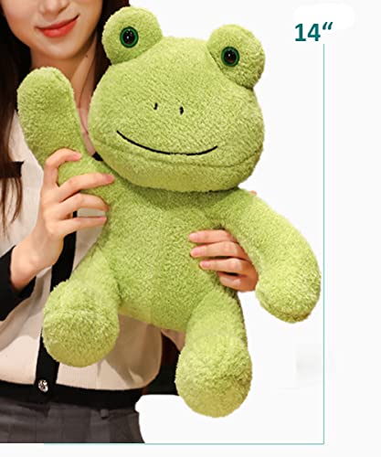 Soft Green Frog Stuffed Animals Sitting Frog Plush Toys Velvet Frog Plushies Cuddly Frog Doll Gift For Kids And Lovers In Birthday, Christmas, Valentine's Day 14 Inch #TOP3