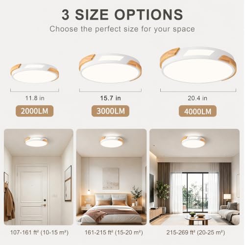 Image of Modern LED Ceiling Light, Wood Dimmable Flush Mount Ceiling Light Fixture