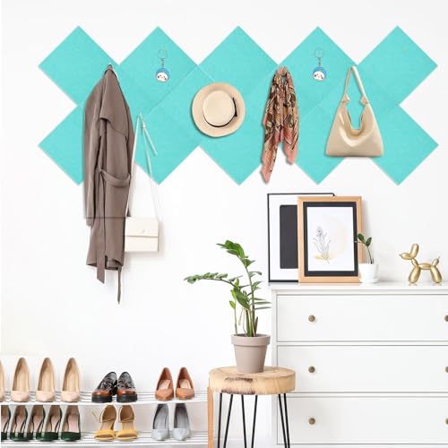 Large Cork Boards for Walls 47\"X 47\"- 16 Packs 11.8\"X11.8\" Felt Wall Tiles with Removable Adhesive Tabs Felt Board Notice Board Corkboard Tiles Pin Board Alternative for Office - Light Blue Turquoise - Thumbnail 6