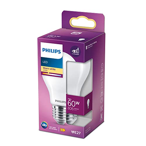 Ampoule standard LED PHILIPS Non dimmable - Verre dépoli - E27 - 60W - Blanc Chaud