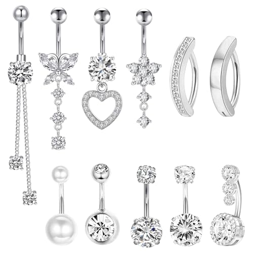 TYXHXTF 11 Piercing Nombril Percing Au Nombril, Piercing Nombril Anneau Percing Nombril, Corps Piercing Bijoux Barbells, Coeur Papillon Anneau De Nombril Bijoux De Piercing Au Ventre Pour Femme
