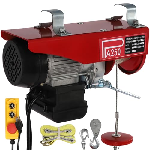 550Lbs Electric Hoist with Remote Control,510W Electric Winch with Zinc-Plated Steel Wire Hoist for Garage, Warehouses, Factories 39.4ft Lifting Height with Emergency Stop Switch