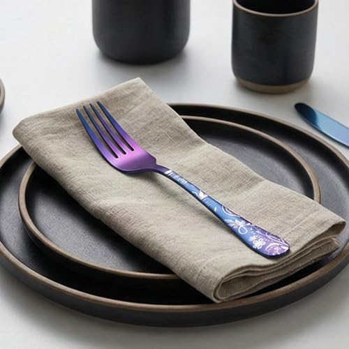 Image of 8.1 inch Rainbow Dinner Forks with Floral Printed Handle | 5-Piece Premium Stainless Steel Flatware Set | Elegant Dishwasher-Safe Cutlery for Home, Restaurants, and Gift Giving