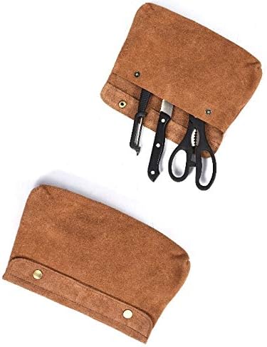 Miniatura 8 de Tolredo - Estuche para cuchillos de chef de cuero genuino de búfalo con 10 ranuras y 1 bolsillo con cremallera para almacenamiento culinario, bolsa