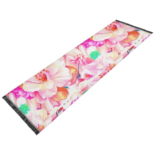 Flowers Soft Romantic Pink Runner Rug for Hallways Kitchen Rugs Washable Rug for Living Room Entryway Floors 72 * 23.5 in