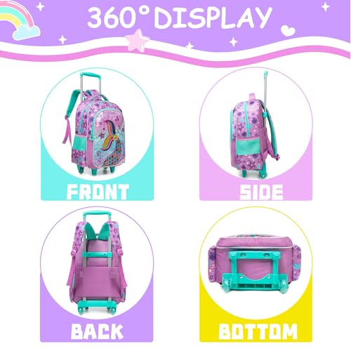 Rolling Backpack for Girls Rolling Backpack for Kids Backpacks with Wheels Travel Luggage for Airplane Roller Backpacks for Girls Mermaid Bookbag3