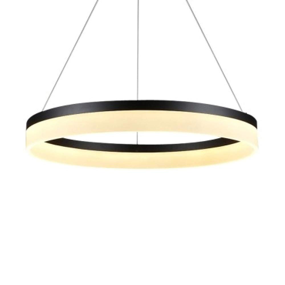 Single Circle LED Pendant Light Modern Metal Acrylic 1-Light Chandelier Adjustable Suspended Hanging Lamp for Living Room Bedroom,Black+WarmLight-60cm
