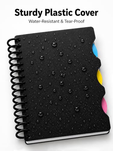 Image of DOODLE Set of 4 Pocket 5 Subject Notebooks | 300 Pages Each | Spiral Bound Mini Notebook with Color Indexed Tabs | Pocket Journal for School, College, Office & Note Taking