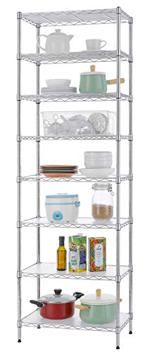 Finnhomy 8-Tier Wire Shelving Unit, Adjustable Pantry Shelves, 8 Shelves Metal Shelving For Storage, Wire Storage Racks Or Two 4-Tier Shelving Units With 8 Pieces Of Pe Mat, Nsf Certified, Chrome #TOP1