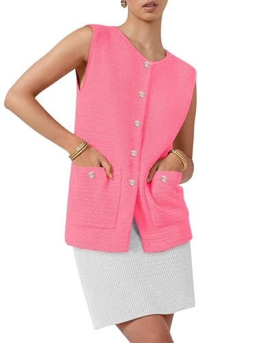 Image of Yousify Womens Sweater Vest Sleeveless Button Down Round Neck Knitted Tank Tops Casual Cardigan with Pockets