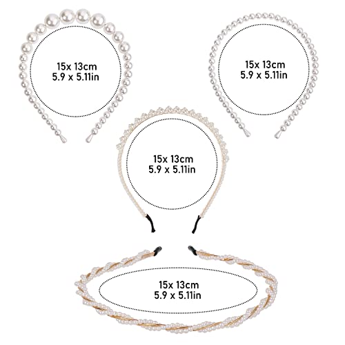 4 Pezzi Fasce per Capelli con Perle Bianche Fasce