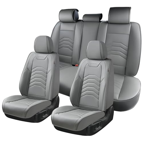 Image of Coverado Leather Seat Covers, Gray Seat Covers Full Set, Car Seat Covers Front Seats and Back, Waterproof Faux Leather Car Seat Cushion Car Seat Protector Universal Fit for Most Cars Trucks SUV