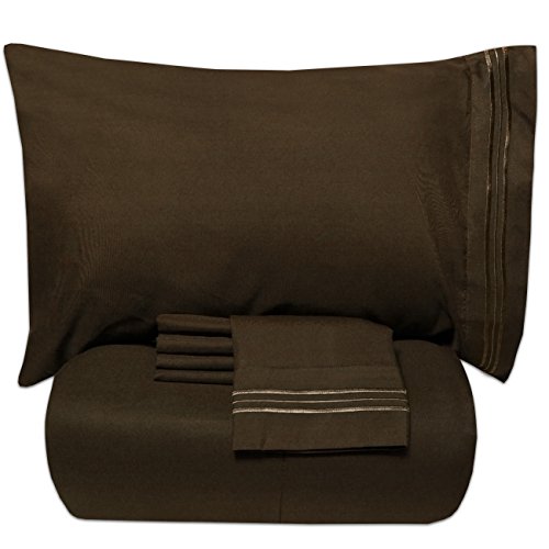 Sweet Home Collection Luxury 5 Piece Bed-In-A-Bag Solid Color Comforter and Sheet Set, Queen, Chocolate