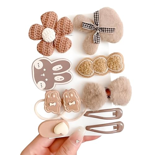 10 Unidades De Pasadores Para Niñas, Moños De Mariposa Y Conejito Marrón, Accesorios Para El Pelo De Bebé Antideslizantes, Pasadores Para El Pelo De Niña Totalmente Cubiertos