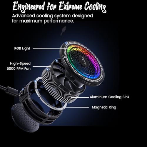 Image of PunnkFunnk Mobile Phone Cooler for Gaming | Fast Cooling Semiconductor Phone Cooler | RGB LED Cooling Fan for Android & iPhone | Low Noise Portable Mobile Radiator for PUBG, BGMI, COD (Black)