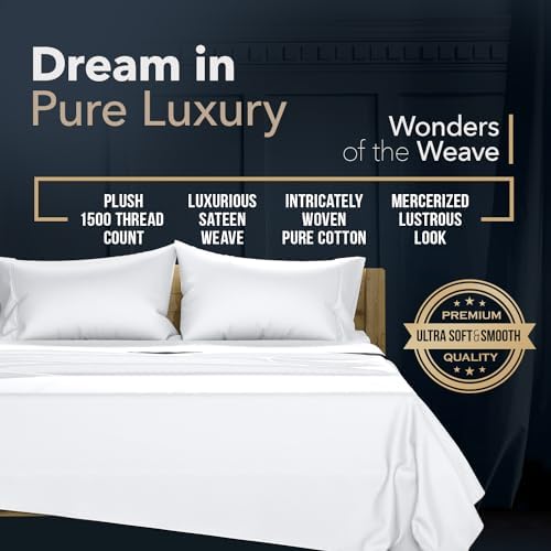 TEXAS LINEN CO. 100% Egyptian Cotton Queen Sheets Set - Luxury 1500 Thread Count Egyptian Cotton Sheets Queen Size Bed Set, 17" Deep Pocket, Soft, Cooling Sateen Hotel Quality Bedding Set - White - Thumbnail 2