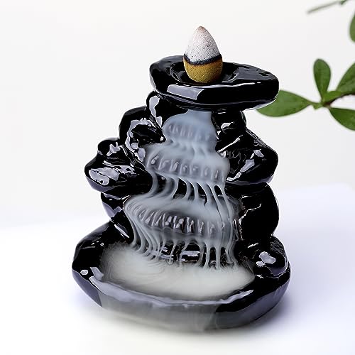 WEWAYSMILE Quemador de Incienso Reflujo Cascada, Soporte Incienso Cerámica, Fuente de Cascada Incienso, Soporte Cono Incienso, Regalos de Oficina de Decoración del Hogar (Piedra)