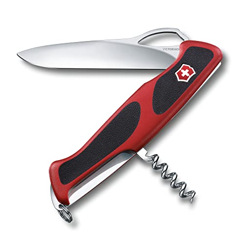 Victorinox Ranger Grip 53 Couteau de Poche Suisse, Multitool, 5 Fonctions, Lame Fixe, Ouverture Une Main, Rouge/Noir