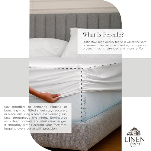 Image of Linen Home 2-Pack Queen Sheet Set, 100% Cotton Percale Bedding, 8-Piece Value Bundle, Deep Pocket Cooling Bed Sheets for Hot Sleepers, Breathable & Crisp Hotel Quality, Long-Staple Cotton, White