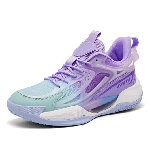 Women's Men's Basketball Shoes Breathable Comfortable Leightweight Fashion Non Slip Sport Outdoor Sneakers for Woman Man Purple Size 6