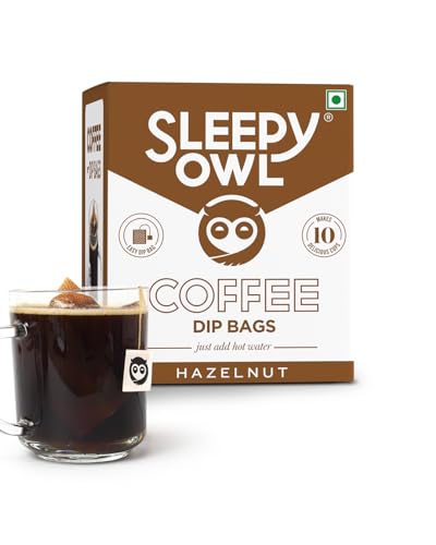 Sleepy Owl Coffee Hazelnut Hot Brew Bags | Set of 10 Bags - Makes 10 Cups |5 minute Brew - No Equipment Required | 100% Arabica Beans - Sourced Directly from Farms