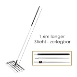 HomeBee® Rakla do trawnika (60 x 25 cm), poręczna rakiel do trawnika [do głębokiego zielonego trawnika] – w zestawie 2-metrowy trzonek – grabie poziomujące do pielęgnacji trawników – szeroka grabie do