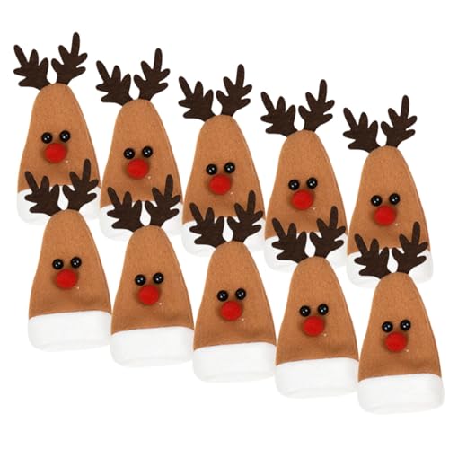 JECOMPRIS Tapas para Botellas de Vino Navideñas Estilo Alce Marrón 14X6 CM Pack 10 Unidades Funda para Cubiertos Decorativa para Mesa de Navidad Bolsitas para Vajilla y Cubiertos