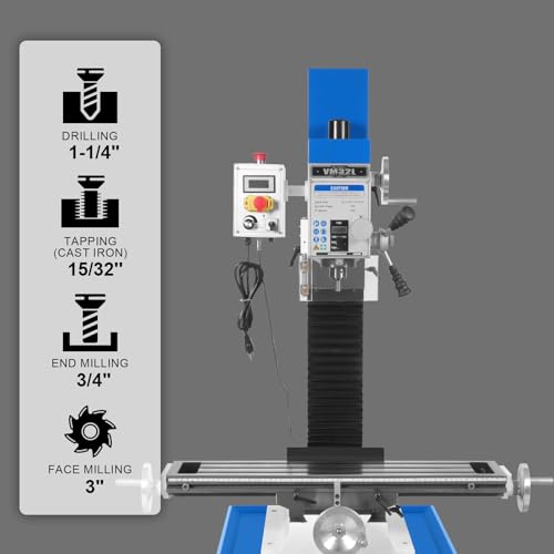 Mechmaxx 8-1/4\"x33\'\' Industrial Benchtop Mill Drill Machine Brushless Motor, Variable Speed, R8 Spindle, 2 HP, 110V, Compact Milling Drilling Tool for Garage Shop, DIY Metalworking without Stand,VM32L - Thumbnail 3