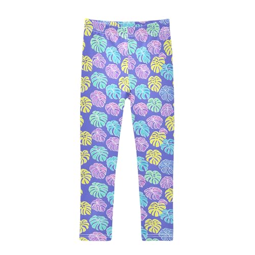 Colorful Pattern Purple Prints Girls Leggings Soft Comfortable Athletic Leggings Dancing Pants for 4-10 Years