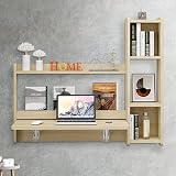 Pmnianhua Escritorio Multifuncional Plegable de Madera montado en la Pared para computadora portátil con estantes de Almacenamiento, Plegable, Flotante, Mesa de Trabajo para Oficina