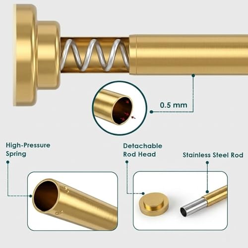 Image of Herrlich Homes (85 to 140 cm) Extendable Shower Curtain Tension Rod | Non-Drilling Anti-Skid Spring Pull Rod | Adjustable Size | With Rubber Pads | Stainless Steel | Gold | 1 Piece