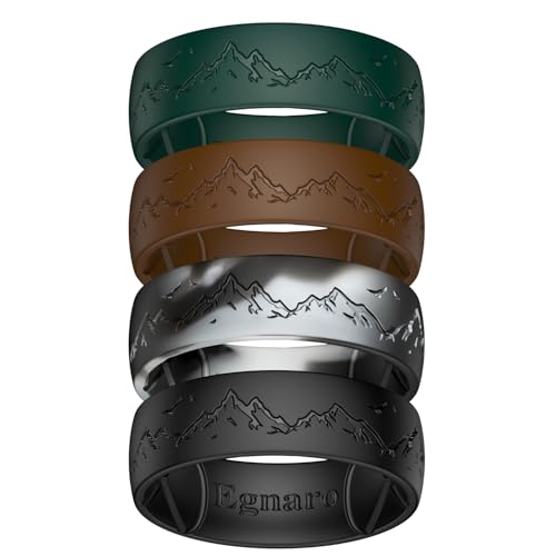 Egnaro Silicone Wedding Rings For Him, Men's Engraving Rubber Engagement
