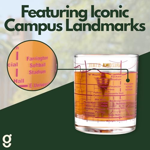 Image of Greenline Goods Arizona State University Sun Devils Whiskey Glasses Set of 2, 10 oz Rocks Glasses with Full-Color Logo & Campus Map - Officially Licensed Bourbon Glass Gift for Alumni & Fans
