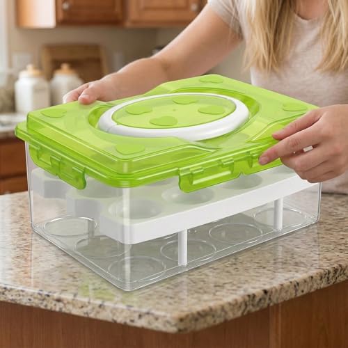 DOITOOL 2 Tier Deviled Egg Carrier for Fridge, Portable Deviled Egg Holder with Lid and Handle, Stackable Plastic Container for 24 Eggs, Refrigerator Storage Organizer - 25 x 18.5 x 11cm by DOITOOL - Image 6