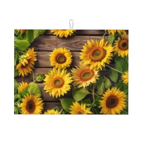 Sunflower Dish Drying Mat for Kitchen Counter Protector and Decoration Super Absorbent Double Sided Microfiber Coffee Bar Mat Dish Drainer Mat Fast Dry Pad Reusable Extra Large 18"x24" inches