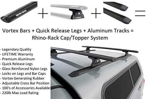 Rhino-Rack Midsize Truck Complete Track. Bar, & Leg Kit For Cap Topper Canopy Or Hard Tonneau, Includes 63" Aluminum Tracks, 65" Hd Bars, 4 Quick Release Legs, Hardware, Complete Kit, Black (Y01-140B) #TOP4