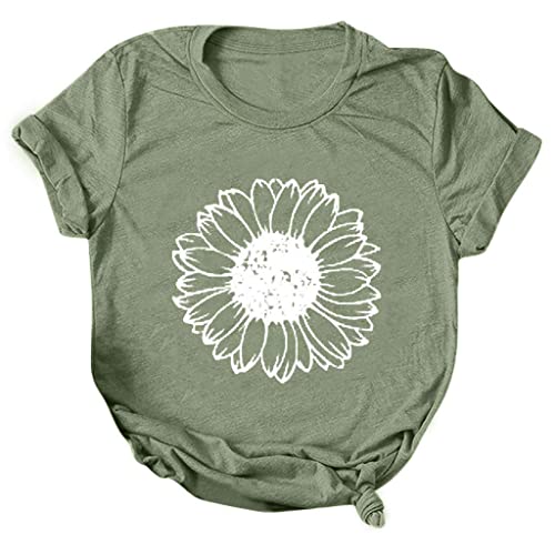 Sunflower Shirts For Women Summer Short Sleeve Cute Flower Graphic Tee Shirts Casual Shirt Top T-Shirt #TOP2