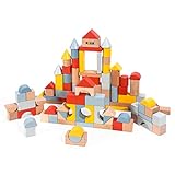 SOKA 100 pcs Wooden Building Blocks Neutral Coloured Shape Bricks Construction Developmental Stacking Sensory Toy Set for Kids Toddlers Children Boy Girl Ages 12 Months +