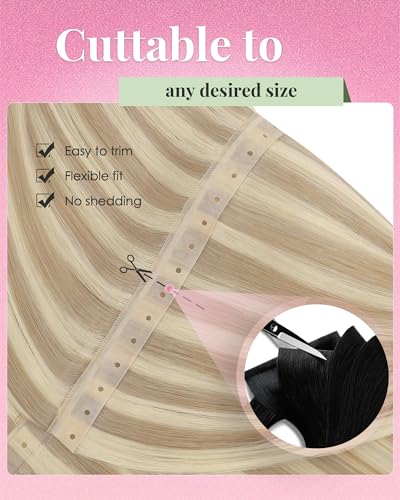 Image of YoungSee Butterfly Weft Hair Extensions Blonde Highlights, 18 Inch 100g Butterfly Hair Wefts Human Hair, Strawberry Blond with Bleach Blonde, Weft Hair Extensions Real Human Hair for Women