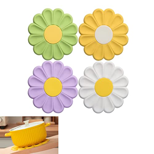 Kitchen Heat Resistant Mat, Silicone Pot Holders for Hot Pan and Pot Pads, Sunflower Trivet Pot Mat, Soft Anti Hot Placemats, Multipurpose Non-Slip Hot Pads for Kitchen Potholders, Spoon Holde 4PCS