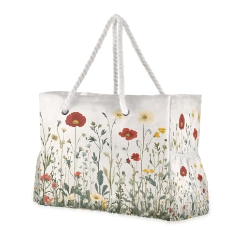 Wildflowers（1） Beach Bag & Travel Tote Bag Large Sandproof with Zipper Closure, Wet Pouch for Swim Gym Travel