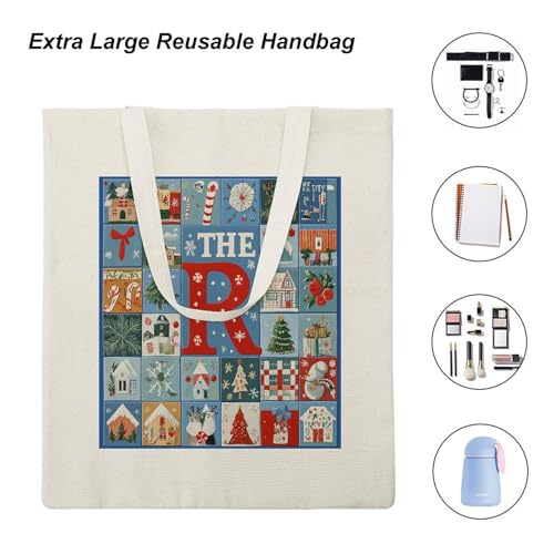 Personalize Name Santa Claus Christmas Nursery Women Canvas Tote Bag for Shopping Gym Travel Beach Bag4